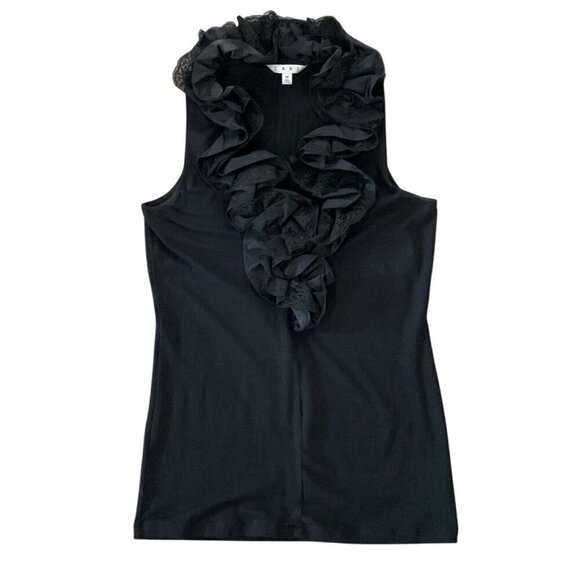 CABI Limited Edition Sleeveless Ruffle Top Black Tafia Lace Whimsygoth Blouse M - Picture 2 of 15
